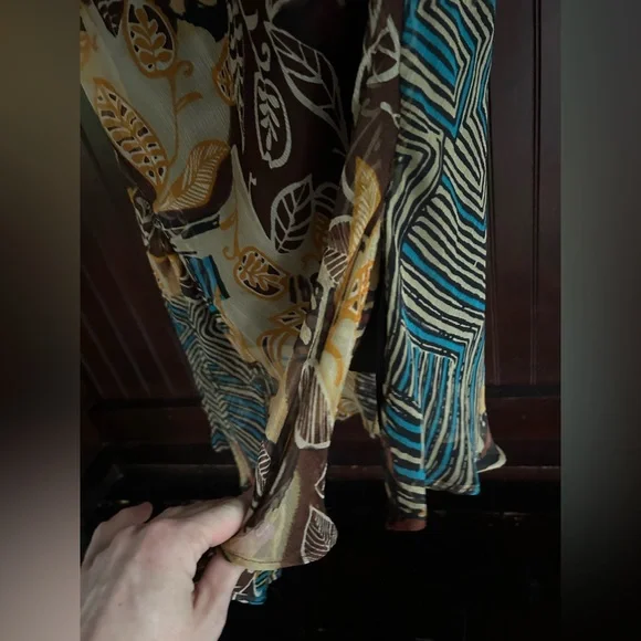 Y2K DSTUDIO 100% Silk Fairy Grunge Slip Dress Abstract Geo Indie Boho | Size 10 - Picture 10 of 14